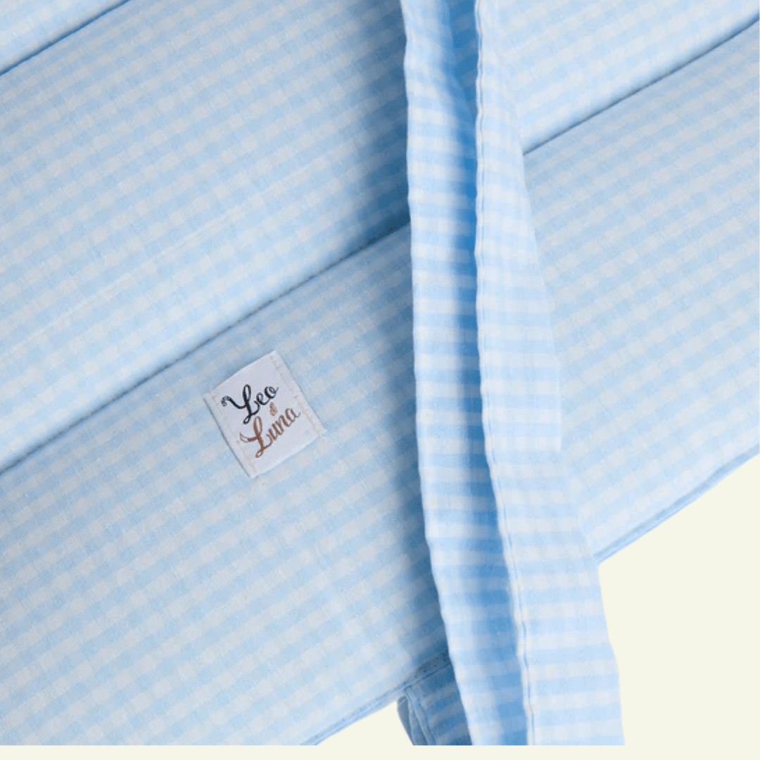 Vichy | Tapis de voyage enroulable - fabrication artisanale - Jean - Poil - Bleu ciel