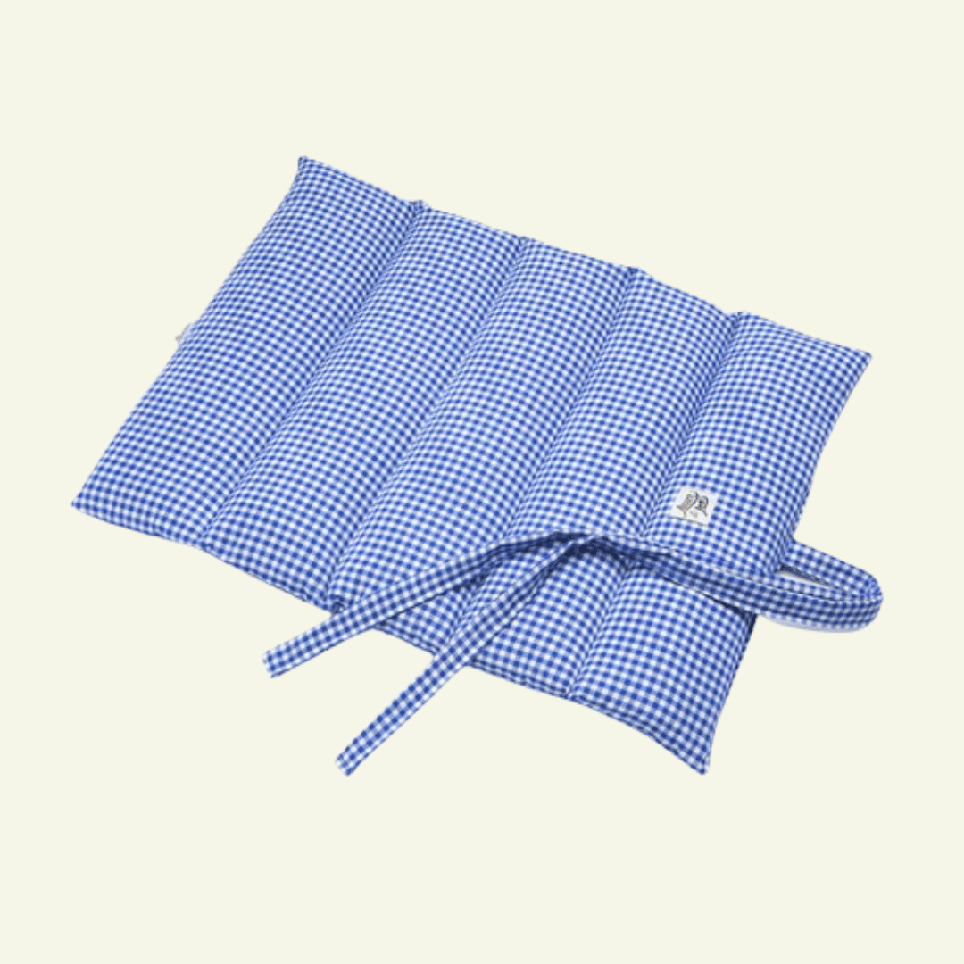 Vichy | Tapis de voyage enroulable - fabrication artisanale - Jean - Poil - Bleu clair