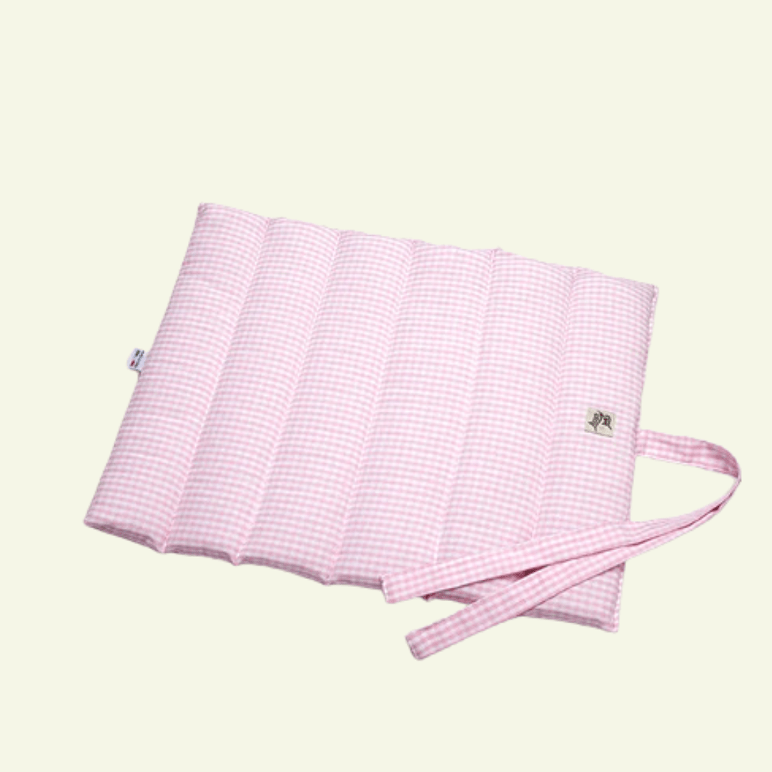 Vichy | Tapis de voyage enroulable - fabrication artisanale - Jean - Poil - Rose